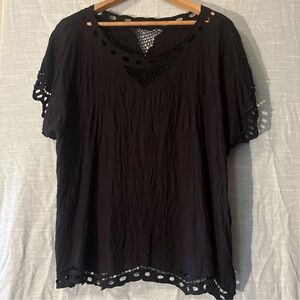 M.P.H. Collection Blouse Short Sleeve Black With Lacey Trim Women’s Sz M